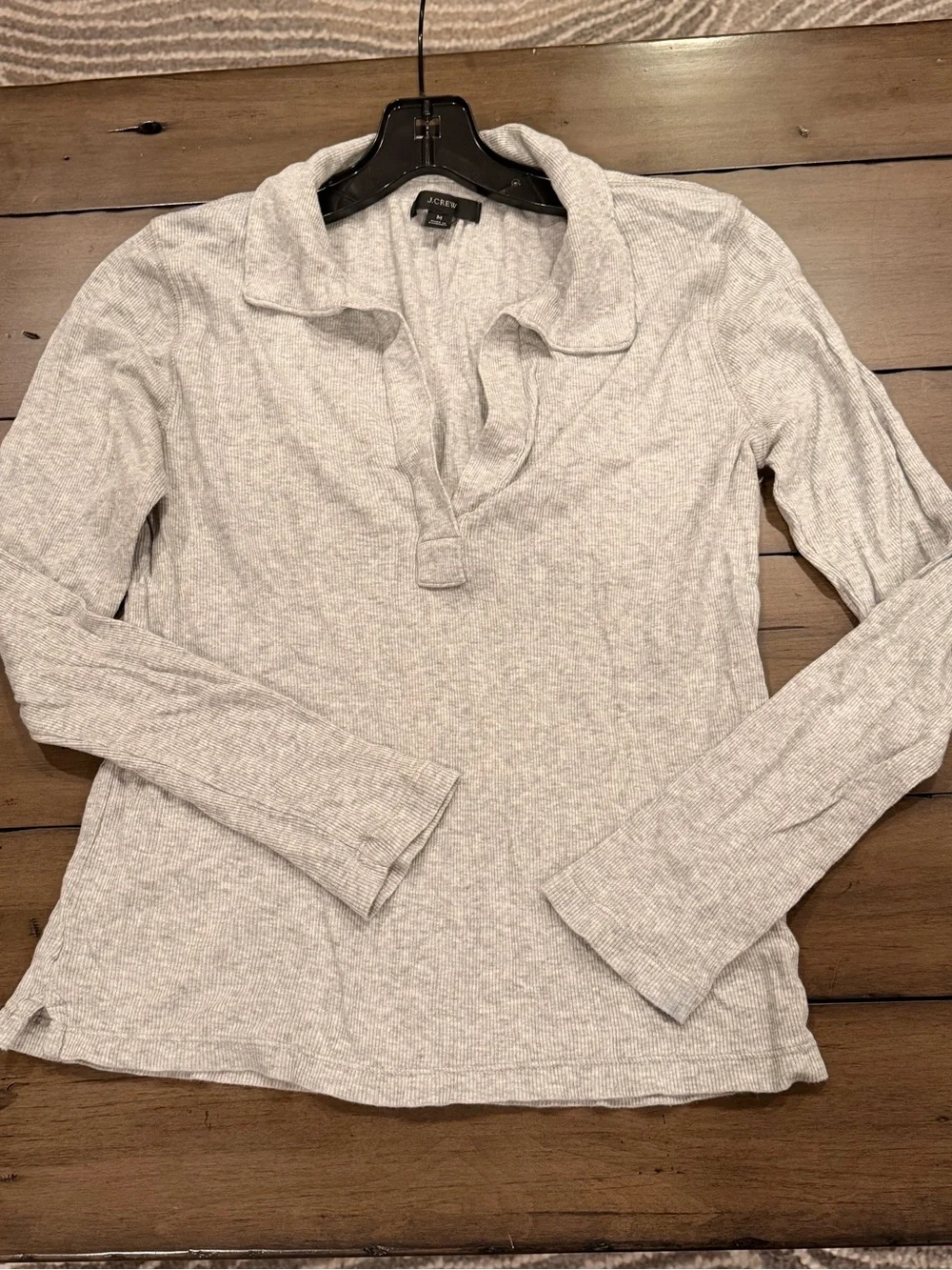 J. Crew Heather Soft Gray Heather Long-Sleeve Ribbed Polo T Shirt #445